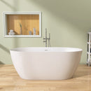 59" Acrylic Free Standing Tub - Classic Oval Shape Soaking Tub, Adjustable Freestanding Bathtub with Integrated Slotted Overflow and Chrome Pop-up Drain Anti-clogging Gloss White