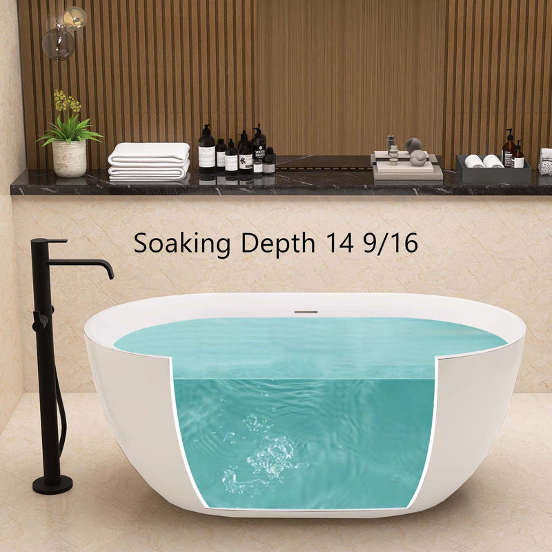 59" Acrylic Free Standing Tub - Classic Oval Shape Soaking Tub, Adjustable Freestanding Bathtub with Integrated Slotted Overflow and Chrome Pop-up Drain Anti-clogging Gloss White