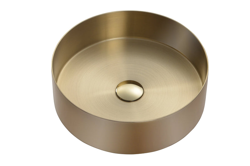 Zeek 14” Gold Round Vessel Bathroom Sink Stainless Steel PVD Nano Tech Coating ZN-G144