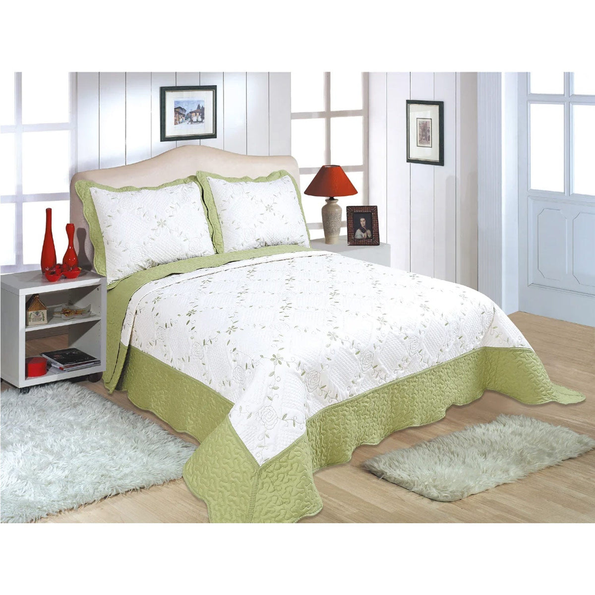 PREMIUS Reversible Quilt Set, Bordered Embroidered Floral, photo 10 of 16