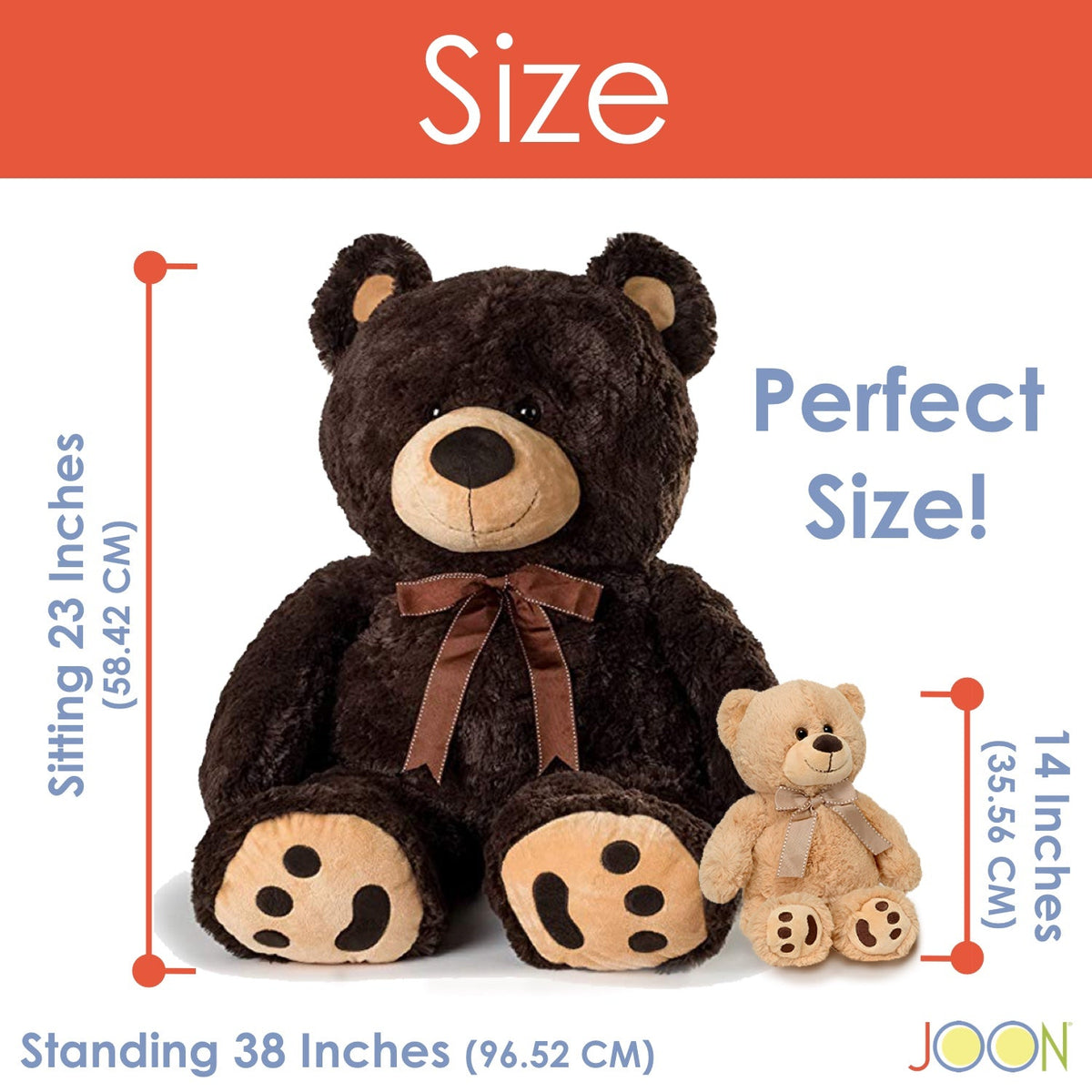 JOON Huge Teddy Bear With Ribbon, Dark Brown, photo 4 of 8