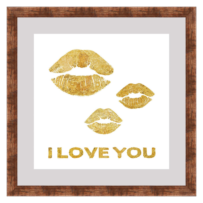 PREMIUS Love And Kisses Floating Wall Art, Lips, Gold, 14x14 Inches