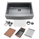 Zeek 33" Farmhouse Workstation Single Bowl Gunmetal Matte Black Kitchen Sink With Accessories PVD Nano Tech Coating ENZO ZA-B332 by ZEEK