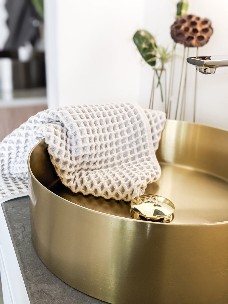 Zeek 14” Gold Round Vessel Bathroom Sink Stainless Steel PVD Nano Tech Coating ZN-G144