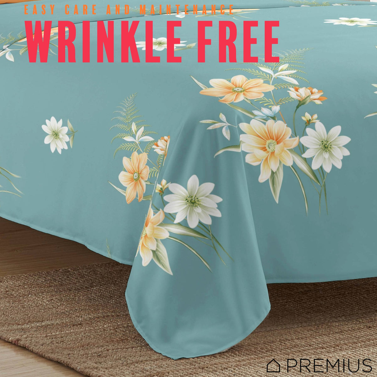 PREMIUS Lucea Soft Wrinkle-Free Microfiber Sheet Set, Soft Blue-Orange, photo 24 of 28