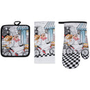PREMIUS 3 Piece Printed Kitchen Linen Set, 1 Cotton Towel, 1 Pot Holder, 1 Oven Mitt