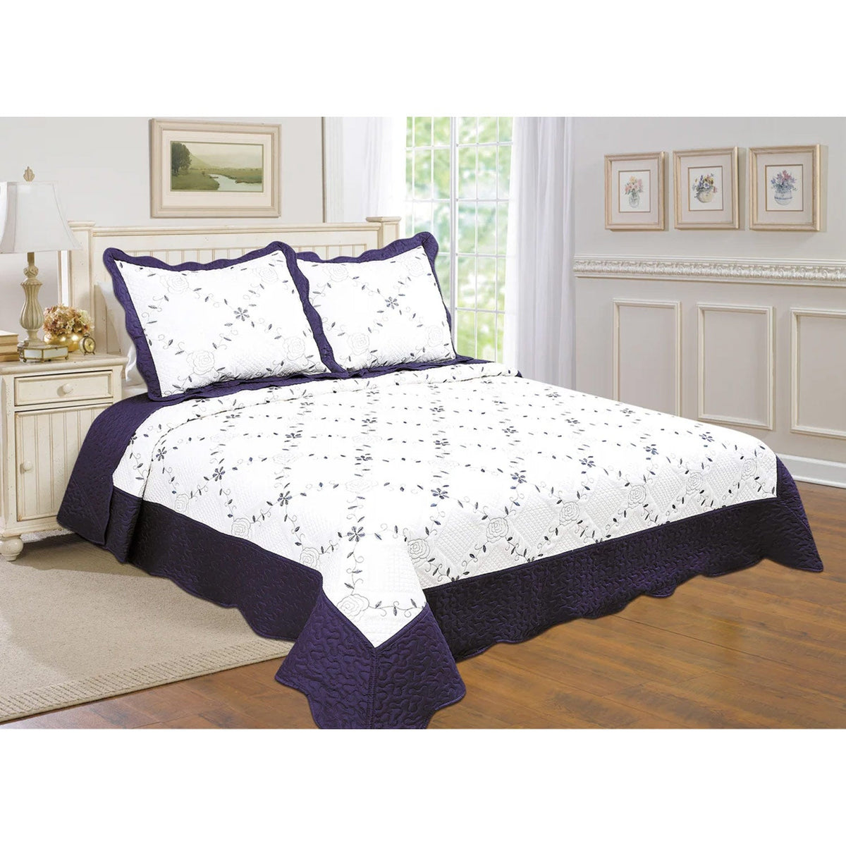 PREMIUS Reversible Quilt Set, Bordered Embroidered Floral, photo 11 of 16