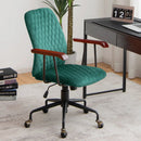 Velvet Office Chair with Wooden Armrests - Adjustable Height by LJGDeals