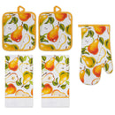 PREMIUS 5 Piece Printed Kitchen Linen Set, 2 Cotton Towels, 2 Pot Holders, 1 Oven Mitt