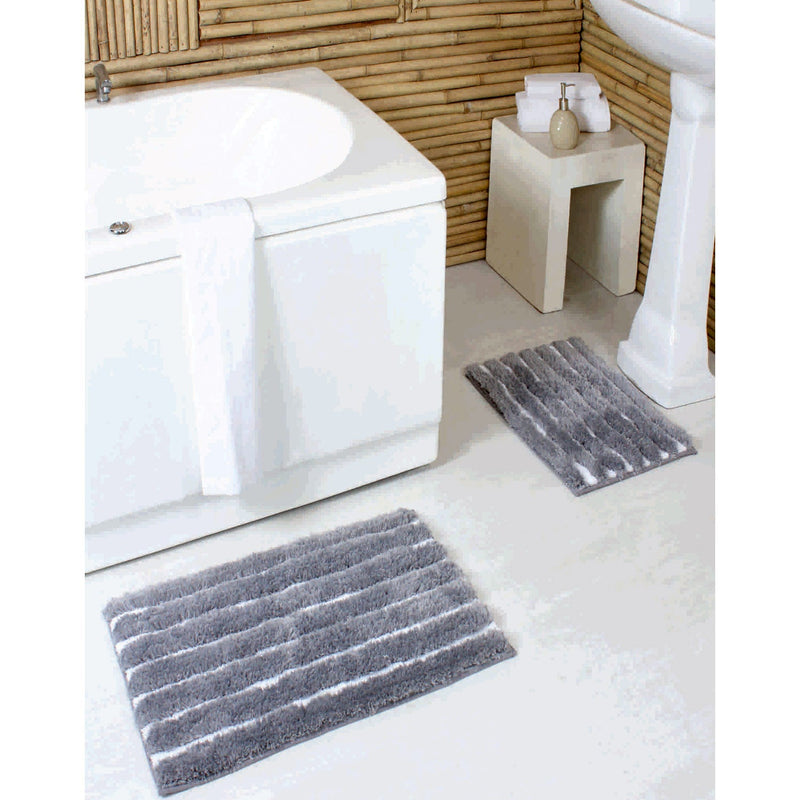 PREMIUS Emma 2 Piece Striped Fur Bath Rug Set, 17x24 & 20x32 Inches