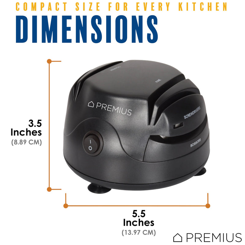 PREMIUS Compact 3-in-1 Electric Knife Sharpener System, Black