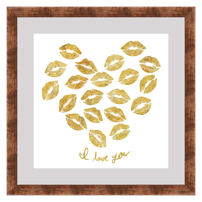 PREMIUS Love And Kisses Floating Wall Art, Heart, Gold, 14x14 Inches