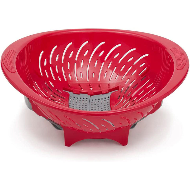 Home Basics Colander Bowl With Slide Open Bottom, Red