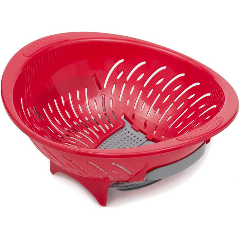 Home Basics Colander Bowl With Slide Open Bottom, Red