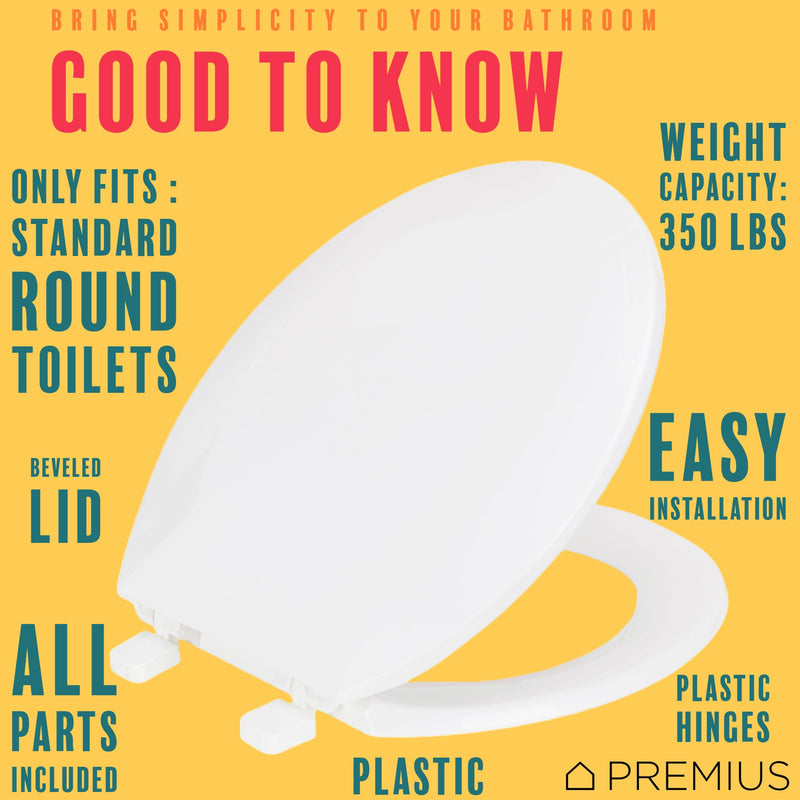 PREMIUS Beveled Plastic Toilet Seat, Standard Round, 17 Inches