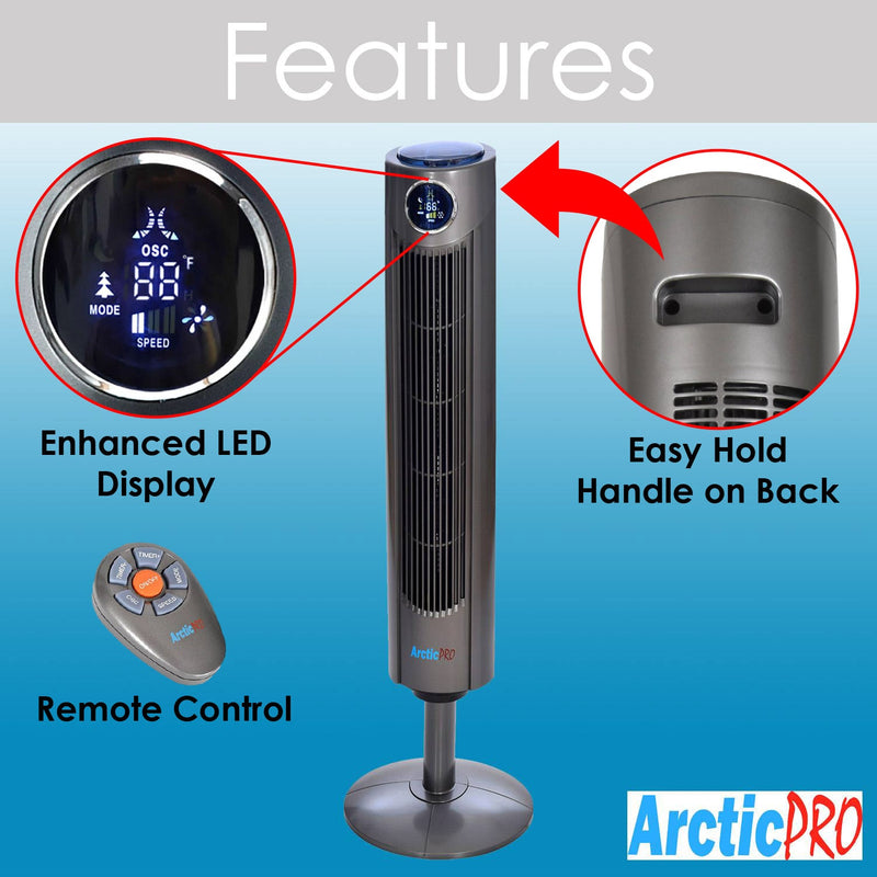 Arctic-Pro Digital Screen Oscillating Tower Fan with Remote Control, Dark Gray, 42-Inch