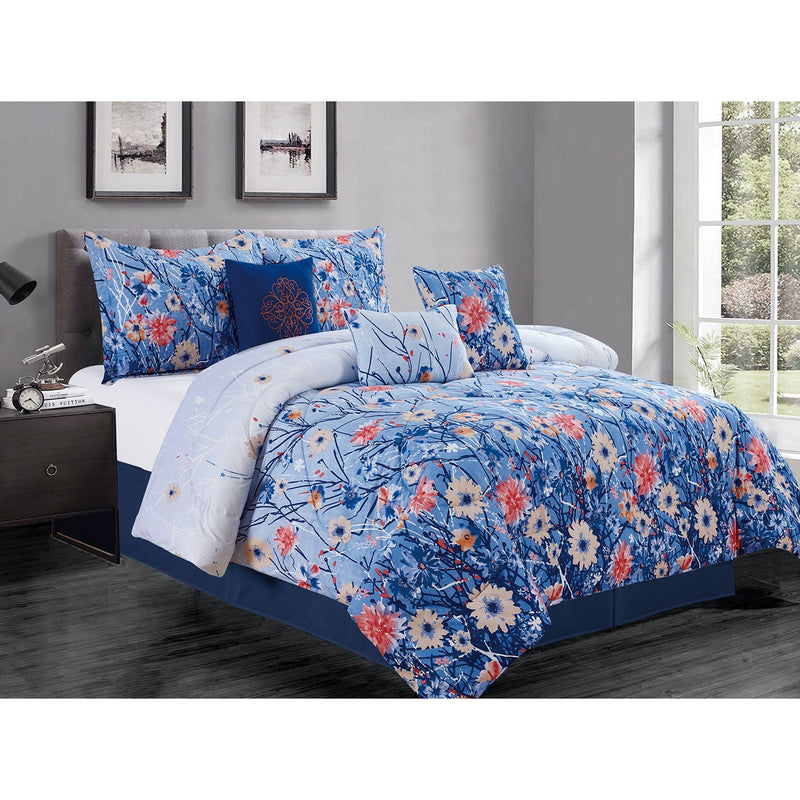 Premius Natalie 7 Piece Oversized Comforter Set, Blue