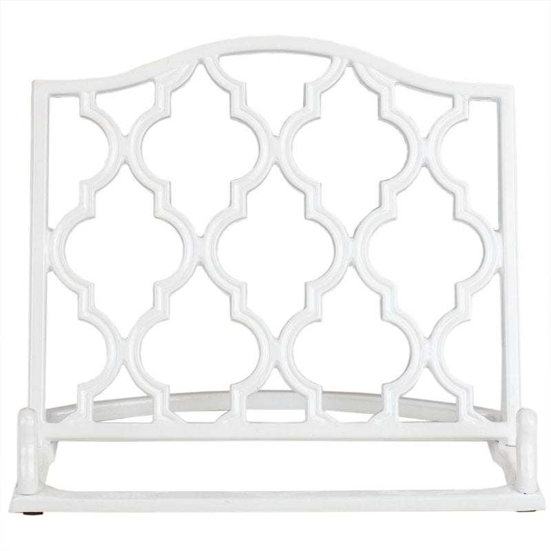 Home Basics Cast Iron Moroccan Lattice Cookbook Stand, White, 10.5x5.5x9 Inches