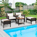5 Pieces Patio Rattan Furniture Set with Acacia Wood Table by LJGDeals