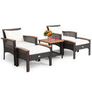 5 Pieces Patio Rattan Furniture Set with Acacia Wood Table by LJGDeals