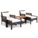 5 Pieces Patio Rattan Furniture Set with Acacia Wood Table by LJGDeals