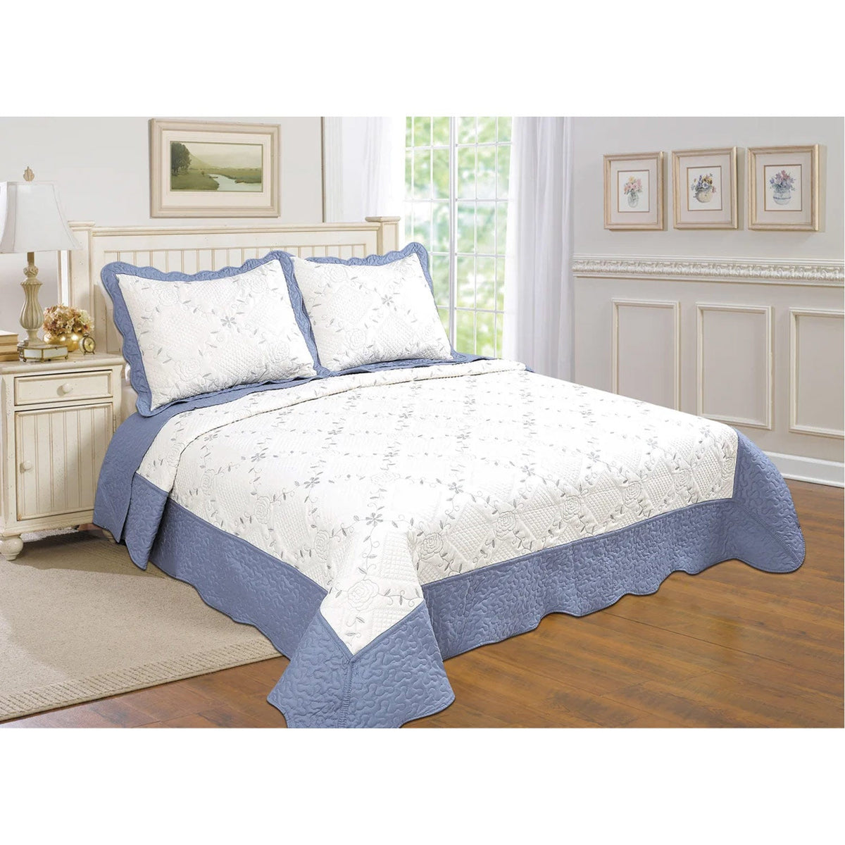 PREMIUS Reversible Quilt Set, Bordered Embroidered Floral, photo 9 of 16