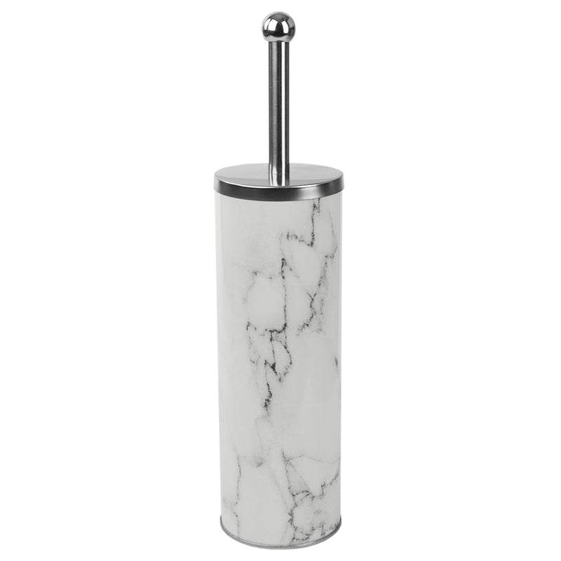 Home Basics Stainless Steel Toilet Brush Holder, White-Marble