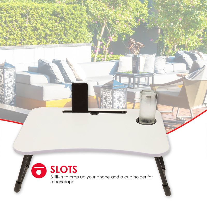 Home Basics Laptop And Tablet Tray with Folding Legs, White, 23.75x16x10 Inches