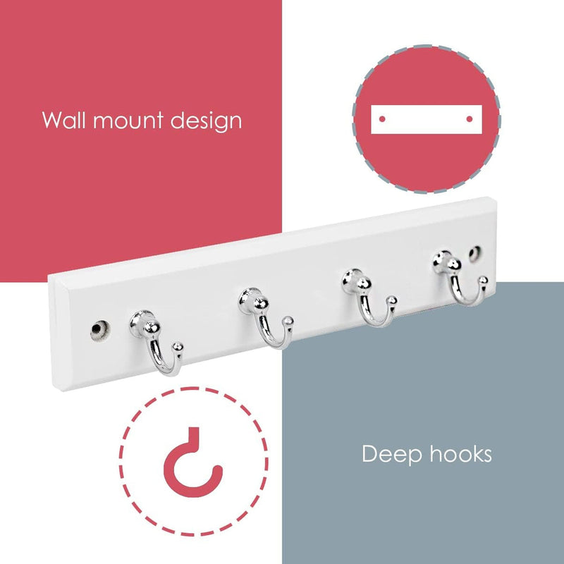 Home Basics 4 Hook Wall Mounted Key Holder Rack, White