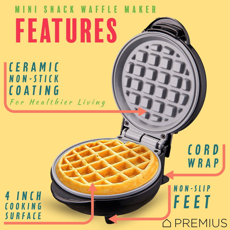 PREMIUS Ceramic Non-Stick Mini Snack Waffle Maker, 4 Inch Mold