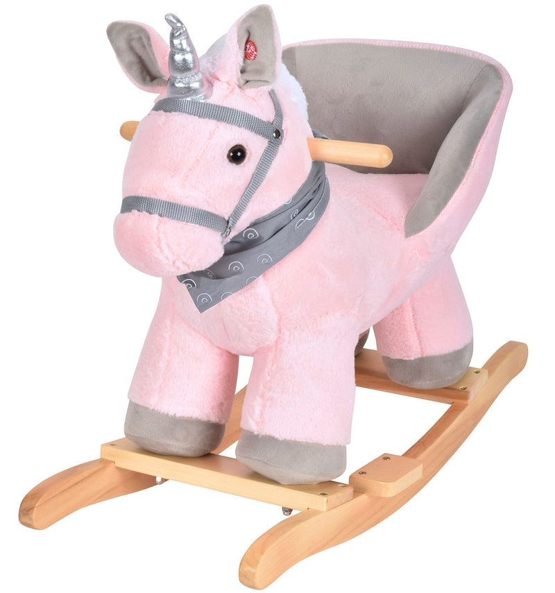 JOON Luna Ride-On Rocking Horse Unicorn With Sound Effects, Pink-Grey