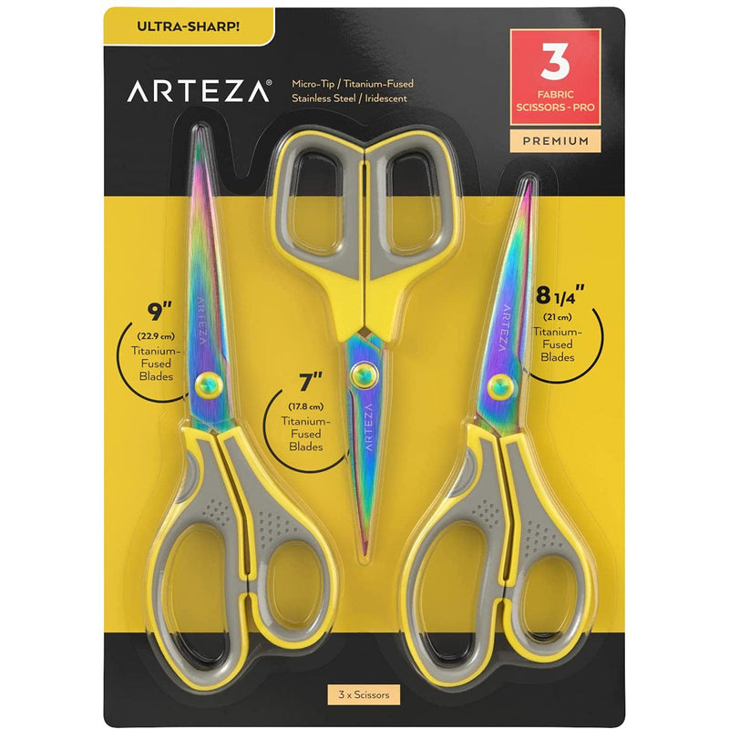 ARTEZA Titanium-Coated Stainless Steel Fabric Scissors, Set of 3 – 7, 8.25, and 9 Inches