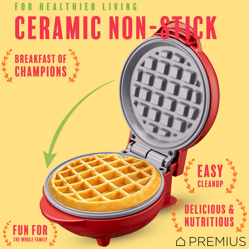 PREMIUS Ceramic Non-Stick Mini Snack Waffle Maker, 4 Inch Mold