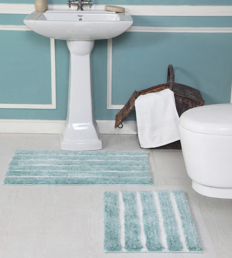 Premius Striped 2 Piece Non-Slip Bath Rug Set, 17x24, 20x32 Inches