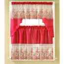 Irina Floral Sequins Kitchen Curtain Set, Swag Valance 60x36, 30x36 Inches