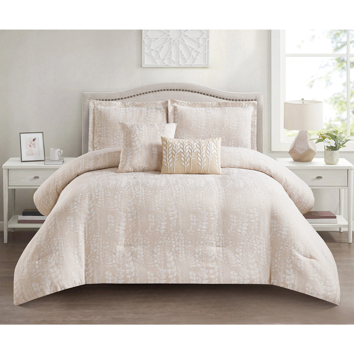 Ashfield 5 Piece Jacquard Leaf Design Comforter Set, photo 2 of 4