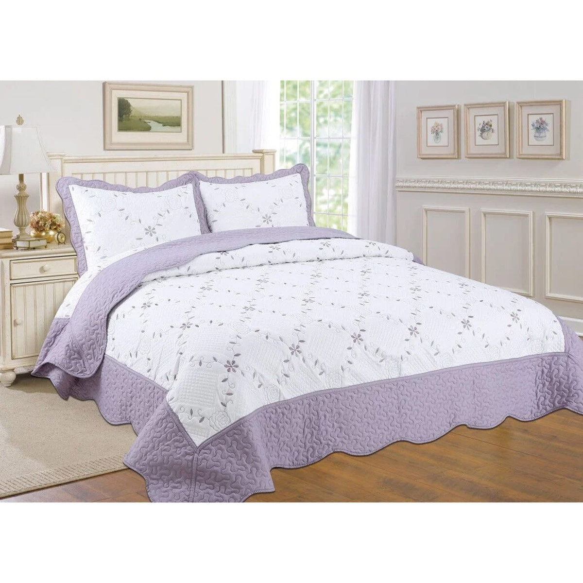 PREMIUS Reversible Quilt Set, Bordered Embroidered Floral, photo 16 of 16