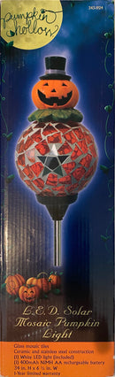 Pumpkin Solar LED Jewelry Multi-Colored 32 in. Mosaic Patterned Globe Pathway Stake Light (1-Pack)