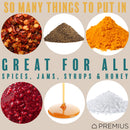 PREMIUS Telescopic Spoon Spice Seasoning Glass Container Jar, White, 10.15 Ounces, 3x3x5 Inches