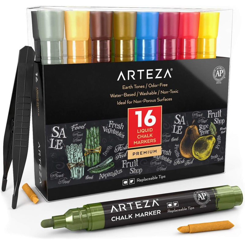 ARTEZA Premium Liquid Chalk Markers Set, 16 Count