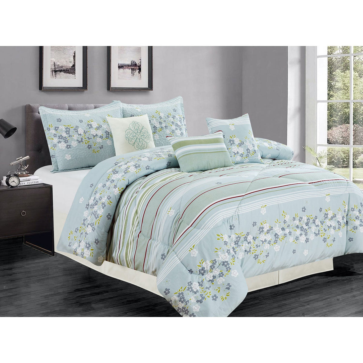 Premius Ivy 7 Piece Oversized Comforter Set, Light Blue, photo 2 of 2