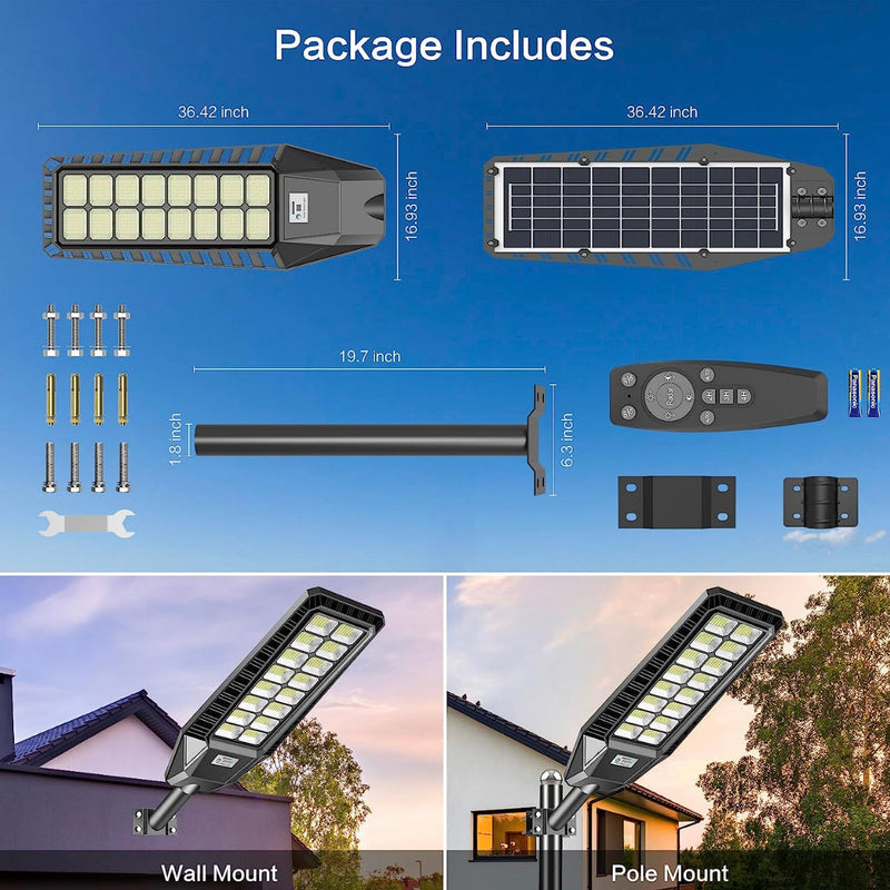 2 Pack 4600W Solar Street Lights Outdoor 190000 Lumens Dusk to Dawn With Remote and Motion Sensor