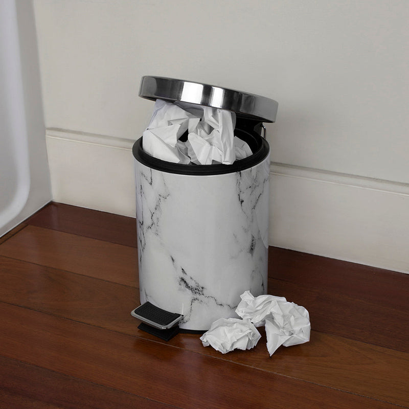 Home Basics Faux Marble Waste Bin, White-Gray, 3 Liters