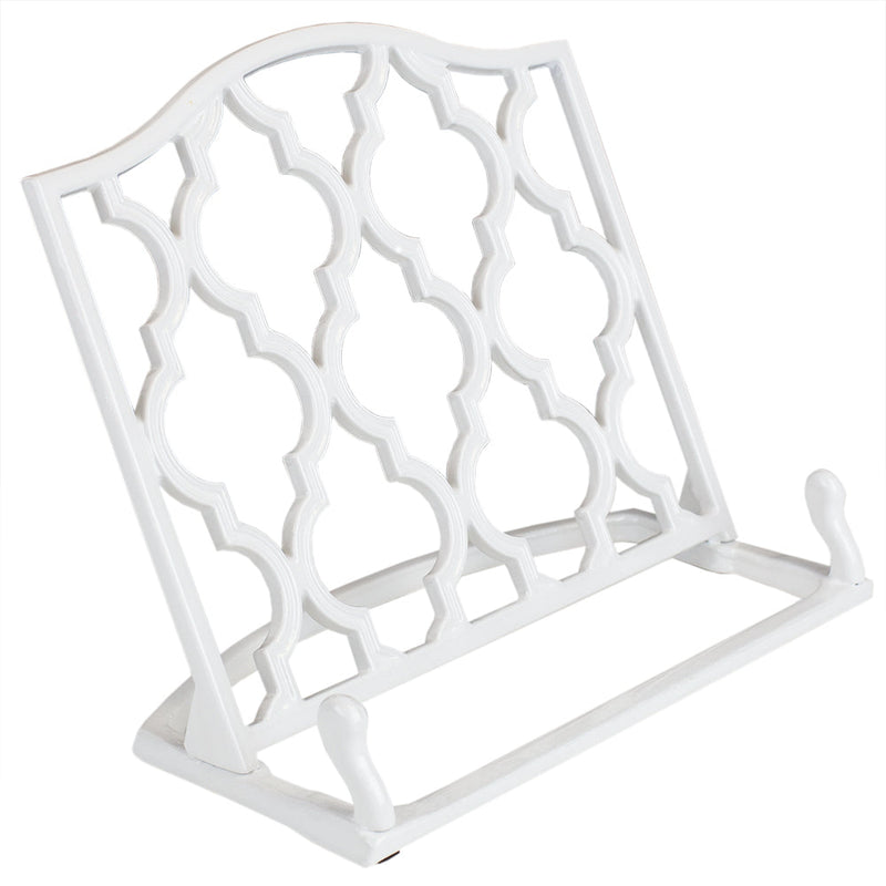 Home Basics Cast Iron Moroccan Lattice Cookbook Stand, White, 10.5x5.5x9 Inches