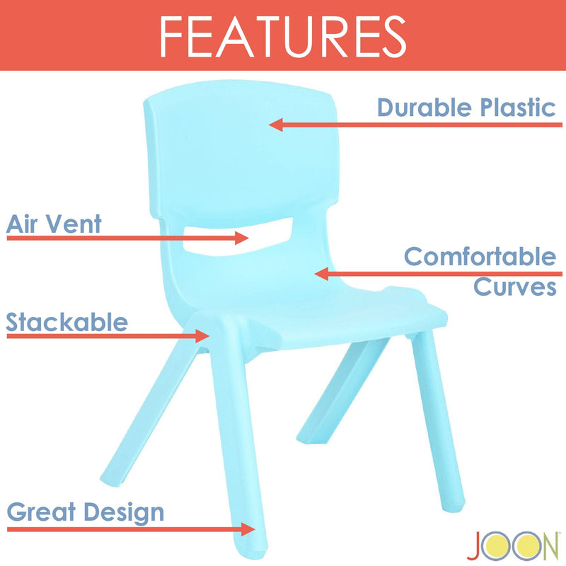 JOON Stackable Plastic Kids Learning Chairs, Baby Blue, 20.5x12.75X11 Inches, 2-Pack (Pack of 2)