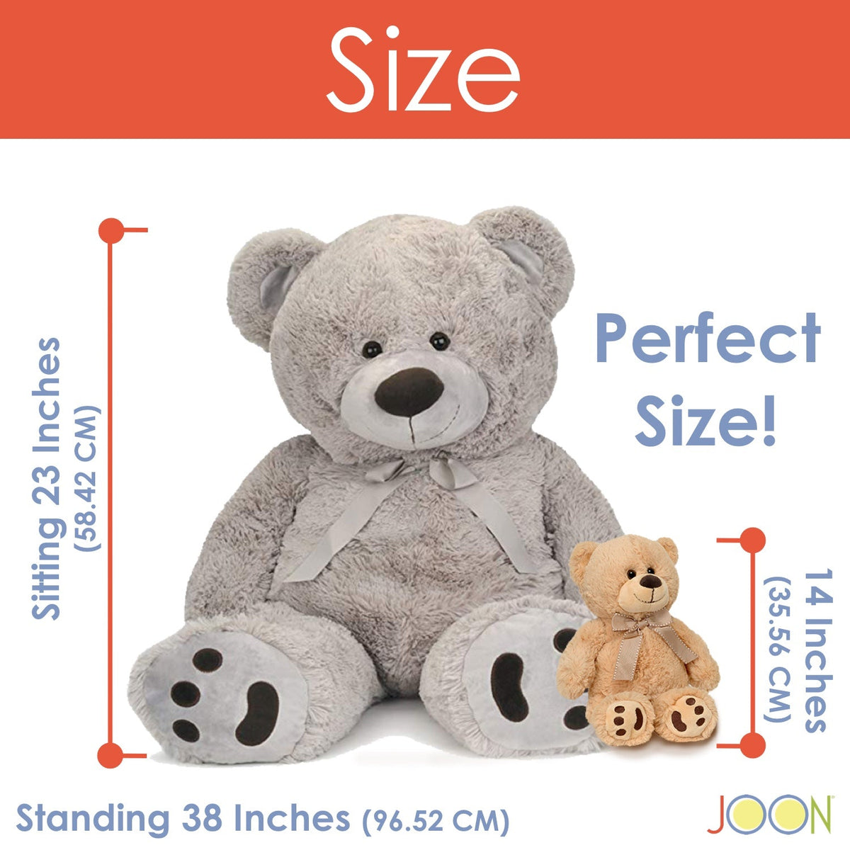 JOON Huge Teddy Bear With Ribbon, Light Gray, photo 4 of 8