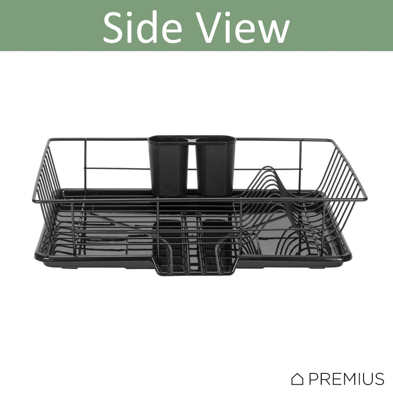 Premius 3-Piece Dish Drainer With Cutlery Holder, Black, 19x12x5 Inches