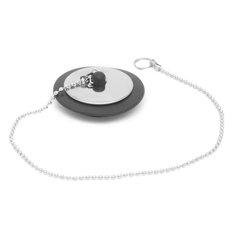 Home Basics Sink Stopper With Chain, Black, 2.75x2.75x1 Inches