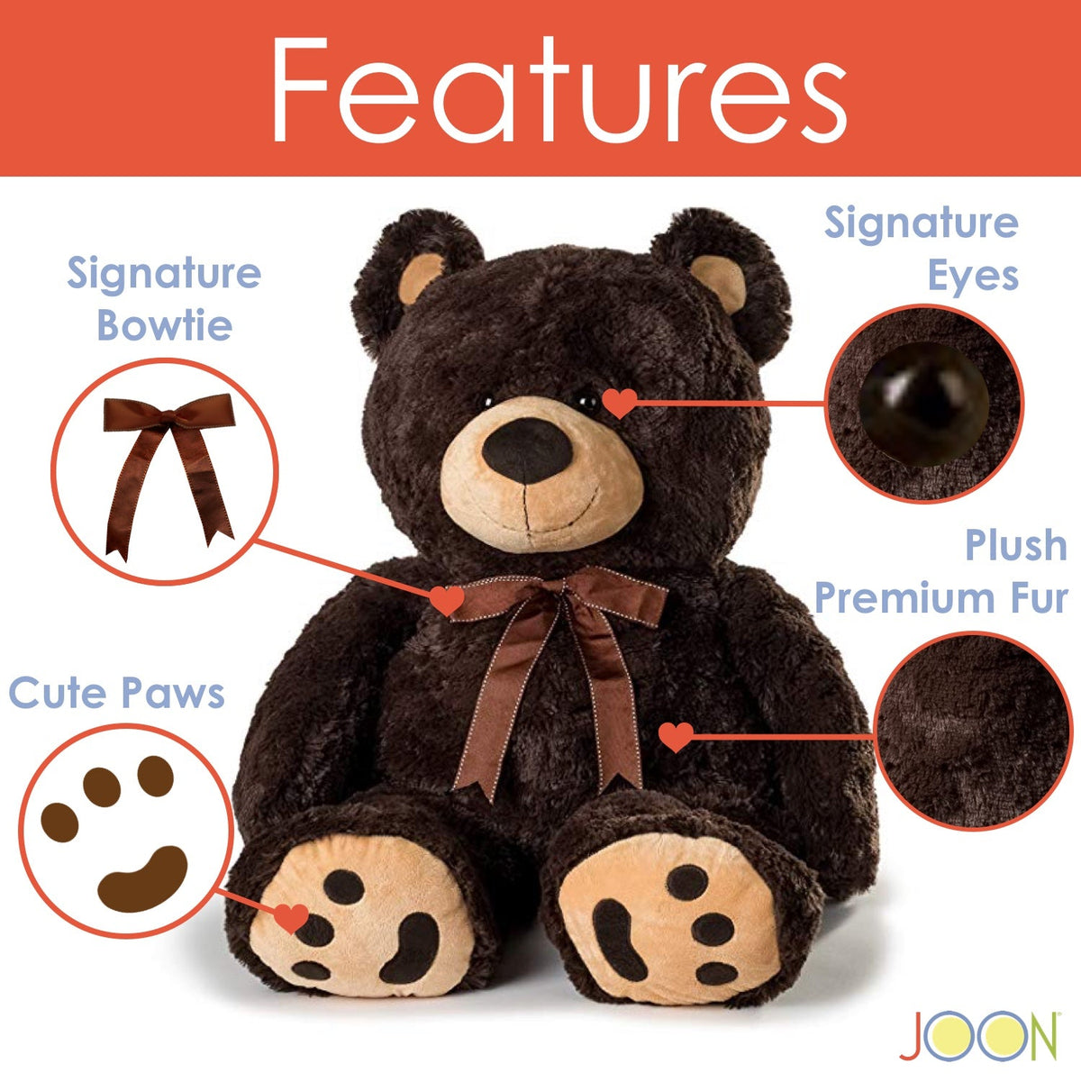 JOON Huge Teddy Bear With Ribbon, Dark Brown, photo 2 of 8