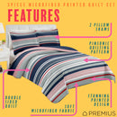 PREMIUS Mateo 3 Piece Microfiber Wrinkle-Free Quilt Set, Blue-Multi-Striped